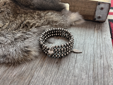 Handmade Navajo Pearl 3 Row Wrap Bracelet 5 & 6mm Beads