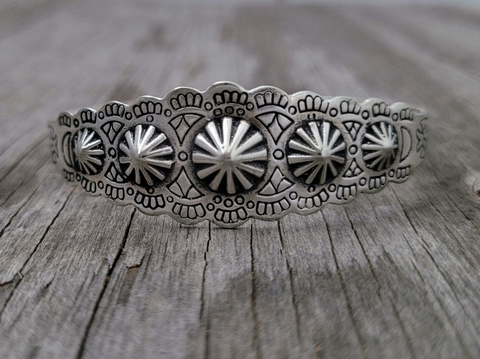 Petite Cuff Bracelet Navajo Style Deep Stamped Silver