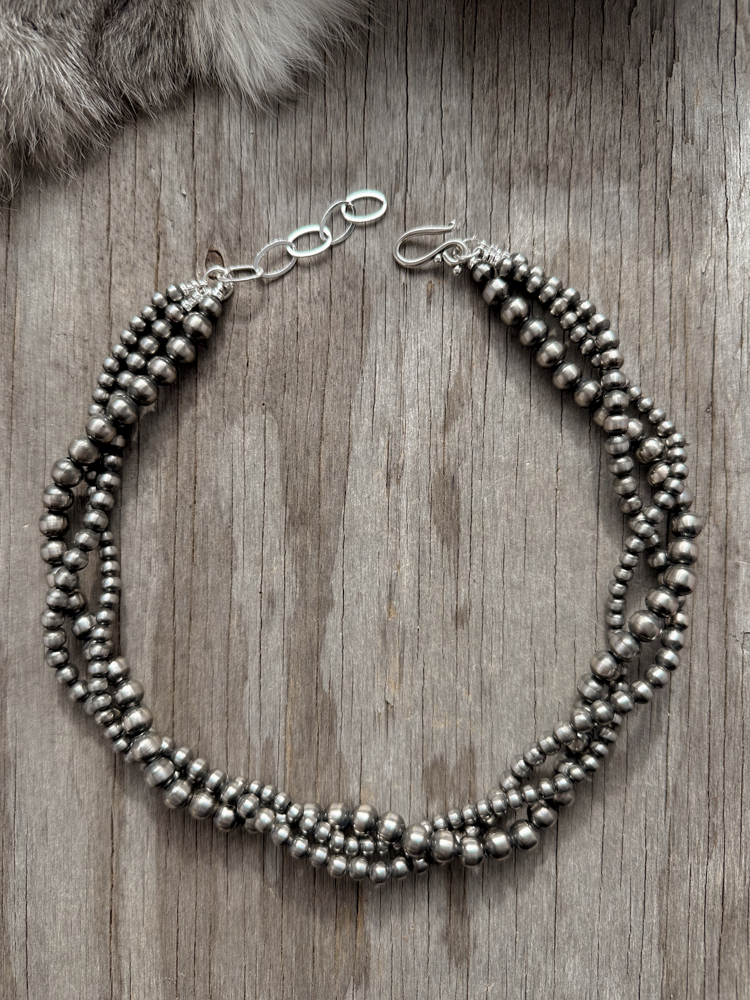 Handmade Navajo Pearl Necklace with 4mm, 6mm, 8mm beads ~ Silver Pumpk –  Navajo Pearls Ranch