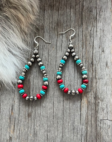 Handmade Navajo Pearl Colorful Petite Teardrop Earrings ~ Southwestern Desert Colors!
