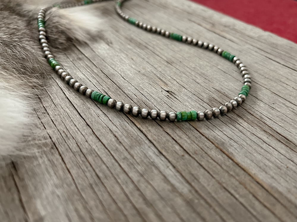 Green Turquoise Heishi Beads + Navajo Pearl Necklace in two lengths -  Jewelry Lady Red River
