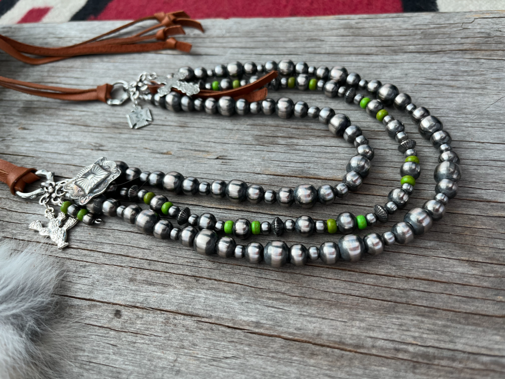 Handmade Navajo Pearl 3 Strand Necklace ~ Sterling Silver Beads & Lime –  Navajo Pearls Ranch