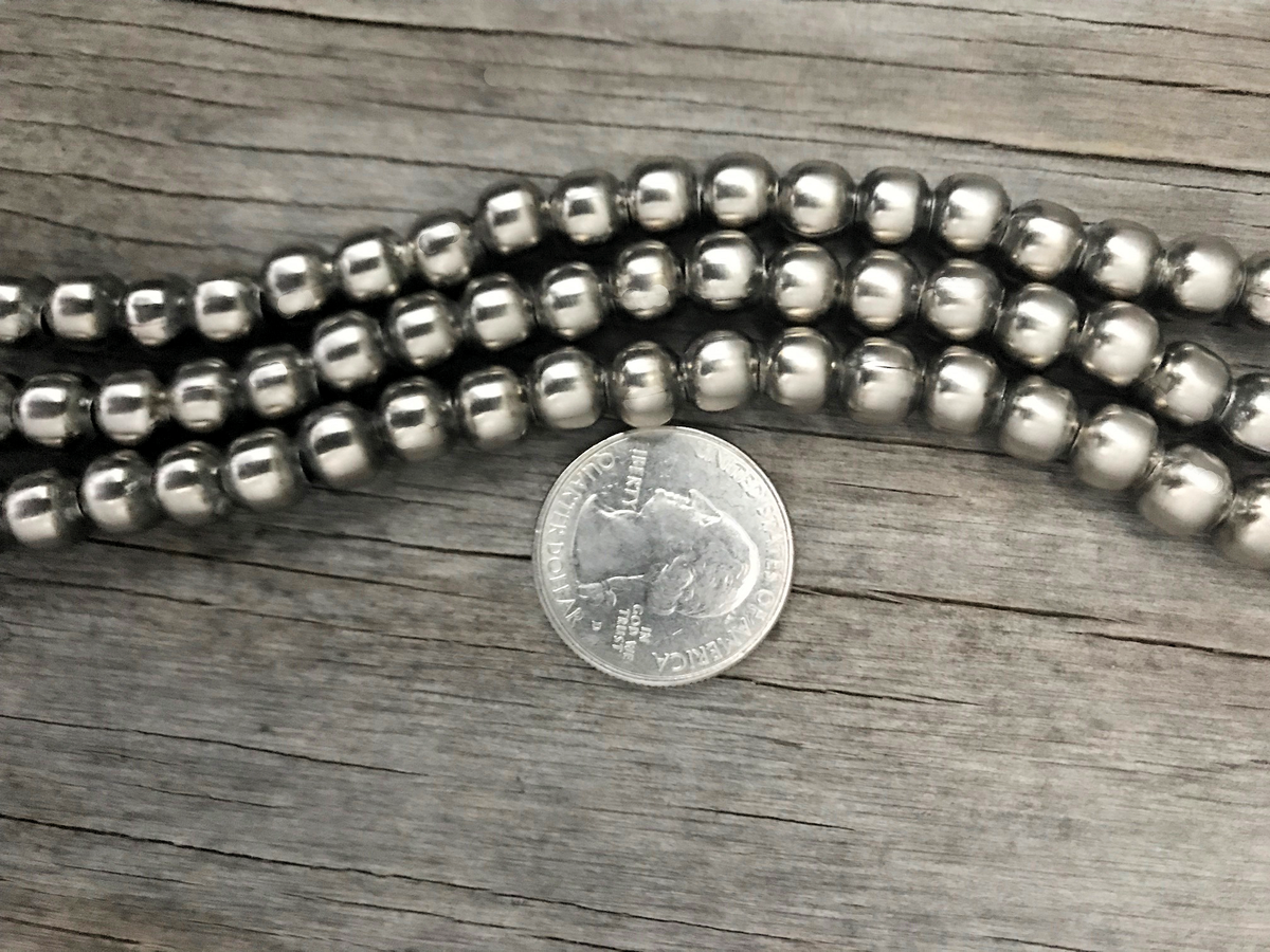 Handmade Navajo Pearl Necklace with 4mm, 6mm, 8mm beads ~ Silver Pumpk –  Navajo Pearls Ranch