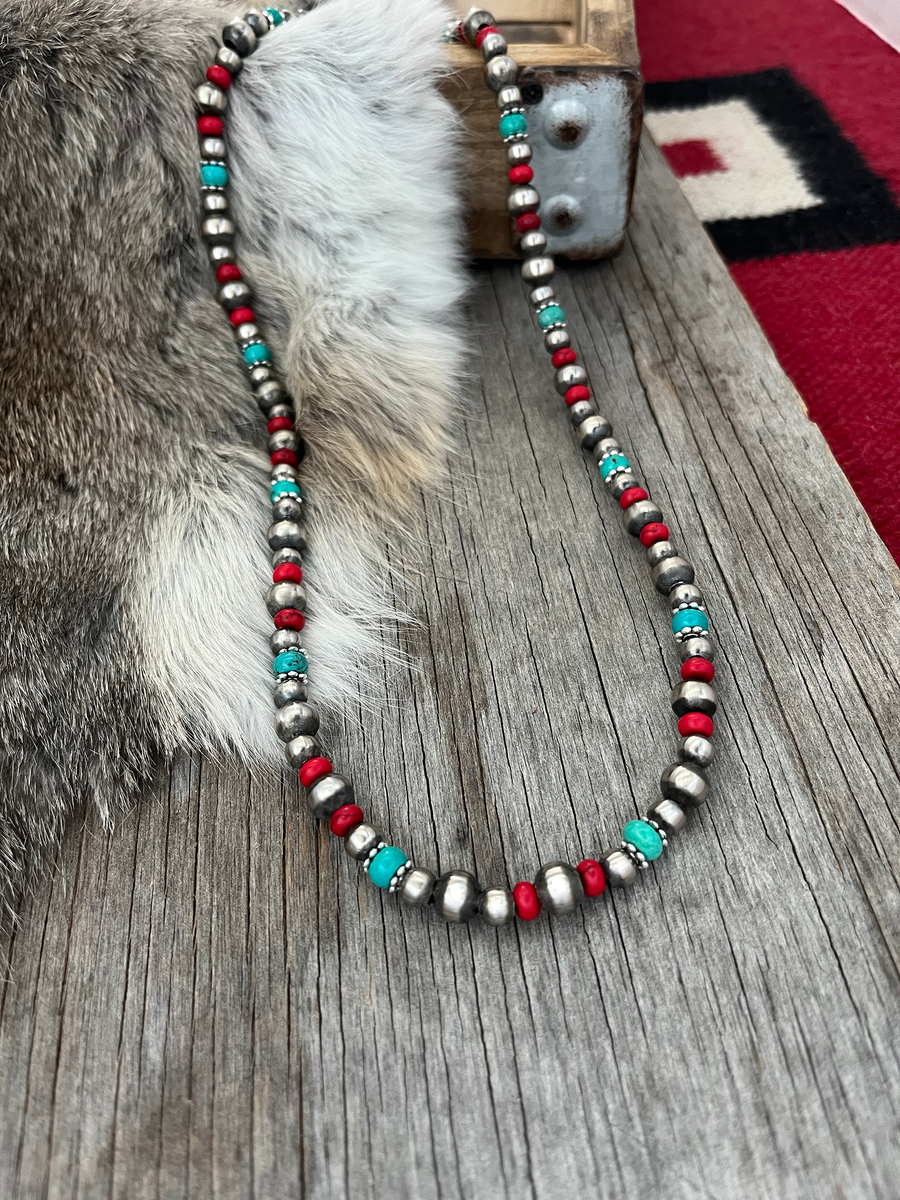Handmade Navajo Pearl Bracelet with Turquoise, Coral Acai, and Charms! –  Navajo Pearls Ranch