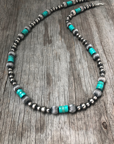 Handmade Navajo Pearl Necklace ~ Turquoise and Pumpkin Beads ~ Choose Length!