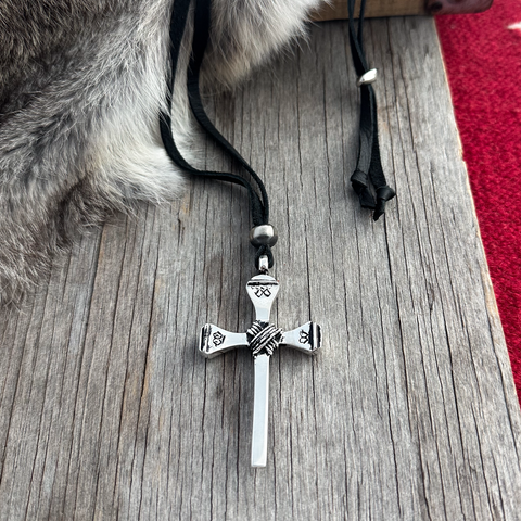 Artistic Sterling Silver Cross Pendant on Black Leather ~ Slider Style!
