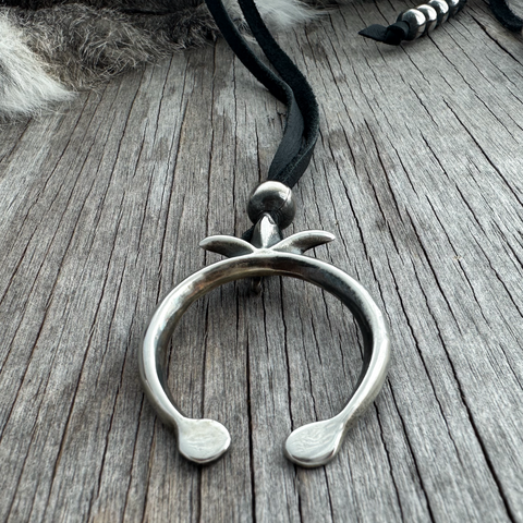 Gorgeous Sterling Silver Sand-Cast Style Naja Pendant on Black Leather ~ Lariat Style!