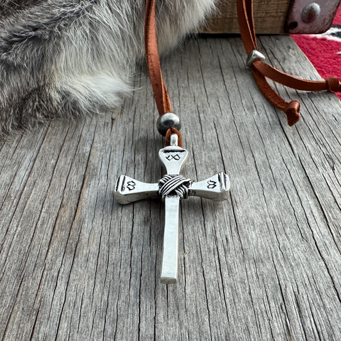 Artistic Sterling Silver Cross Pendant on Brown Leather ~ Slider Style!