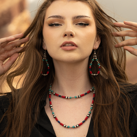 Handmade Sterling Silver Navajo Pearl Necklace ~ Lapis Lazuli, Turquoise & Coral Acai Beads ~ Beautiful Design!