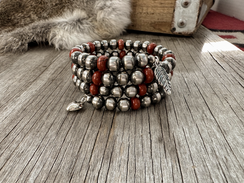 Handmade Navajo Pearl Bracelet ~ 3 Row ~ w Natural Jasper ~ One Size Fits All ~ 8mm beads!