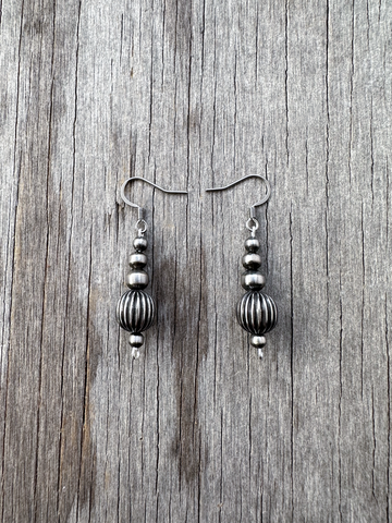 Navajo Pearl & Pumpkin Bead Handmade German Silver Drop Earrings!