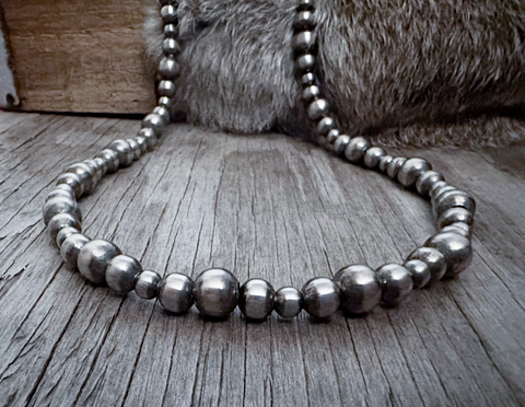 Navajo Pearl Handmade Necklace with 6, 8, and 10mm German Silver beads ~ Choose Length!