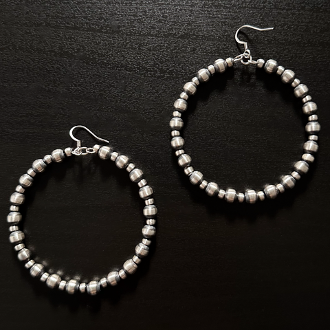 Handmade Sterling Silver Navajo Pearl Hoop Earrings ~ 4mm and 6mm ~ Dramatic Style!