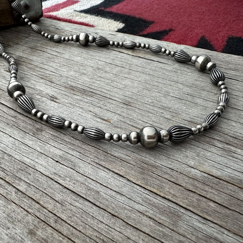 Navajo Pearl Handmade Necklace with Pumpkin Beads ~ German Silver beads ~ Artistic & Stylish!