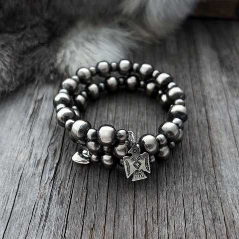 Navajo Pearl Handmade 2 Row Wrap Bracelet ~ 6 & 10mm German Silver beads ~ One Size Fits All!