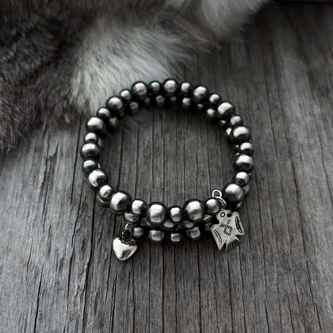 Navajo Pearl Handmade 2 Row Wrap Bracelet ~ 6 & 8mm German Silver beads ~ One Size Fits All!