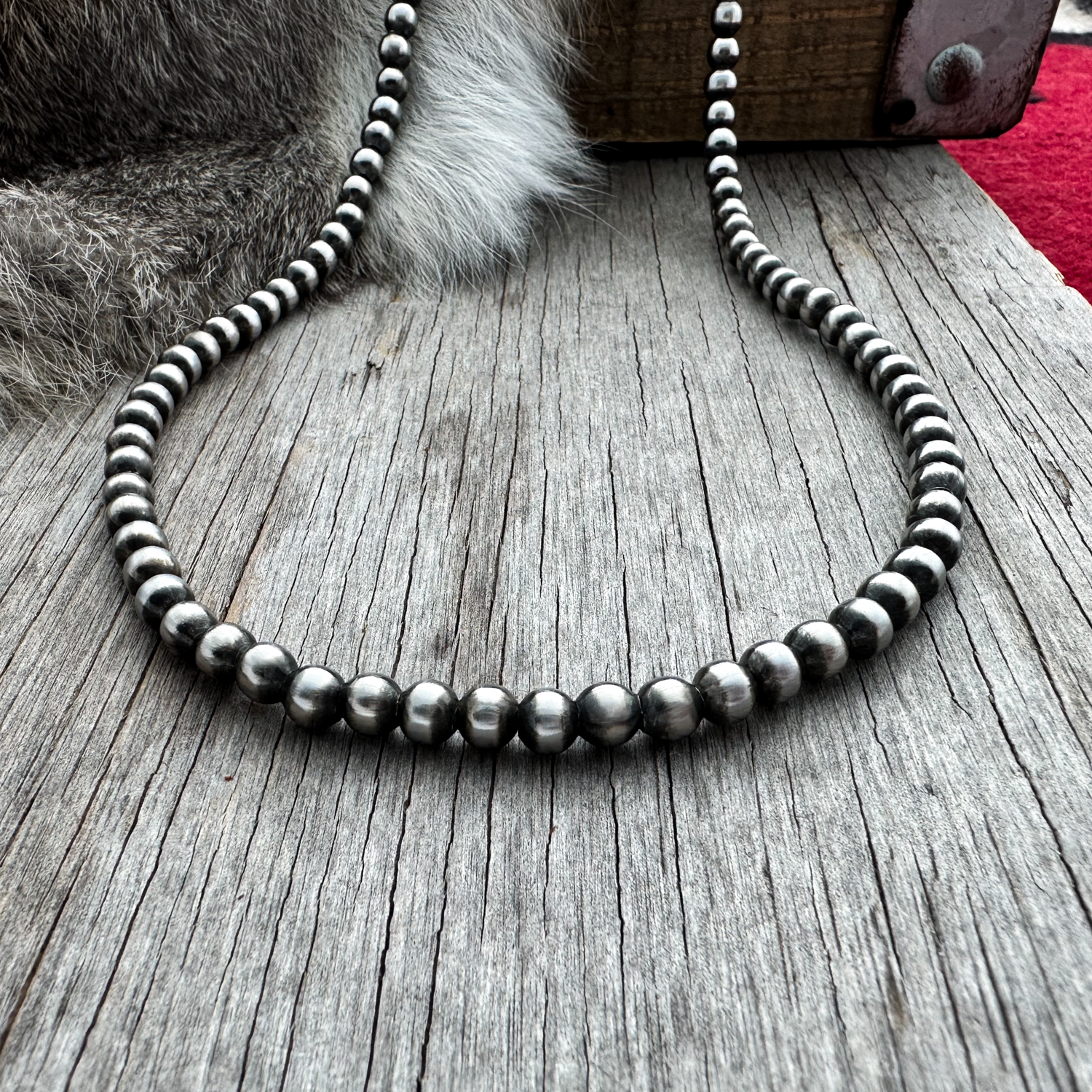 Handmade 3mm Navajo good Pearl sterling Silver Beads Memory Wire, stretching, Choker Necklace