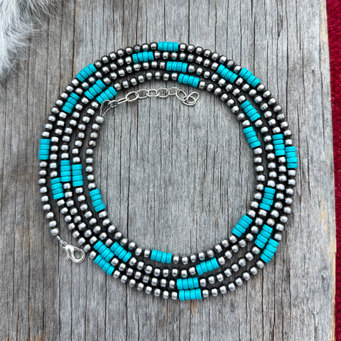 Navajo Pearl Handmade Necklace ~ Petite n Pretty ~ 4mm German Silver Beads and Blue Turquoise Heishi!