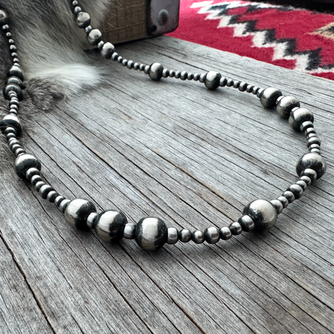 Navajo Pearl Handmade 4, 5, and 10mm Necklace ~ German Silver beads ~ Choose Length ~ Great Design!