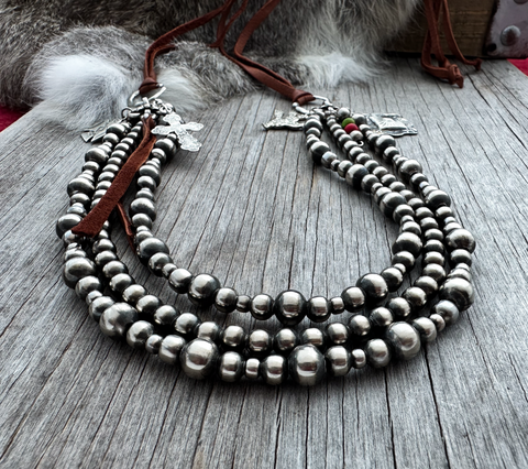 Navajo Pearl Handmade Ring & Leather Necklace ~ 4, 6, and 8mm German Silver beads!