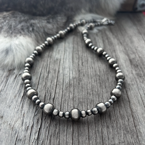 Navajo Pearl Handmade Necklace with 5, 6 and 10mm German Silver beads ~ Choose Length!