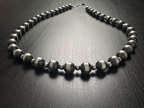 Handmade Sterling Silver Navajo Pearl Necklace ~ 6mm & 10mm beads ~ Choose Length ~ Stunning Strand!