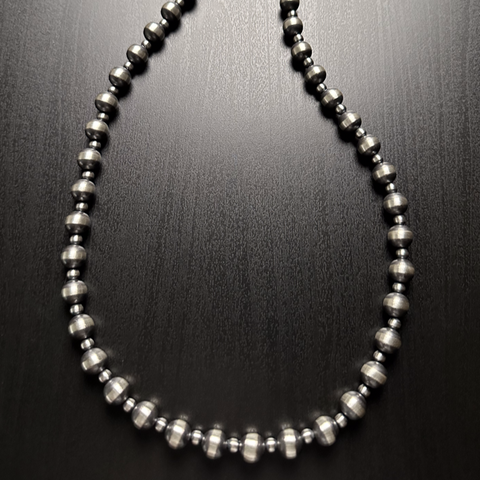 Handmade Sterling Silver Navajo Pearl Necklace ~ 6mm & 10mm beads ~ Choose Length ~ Stunning Strand!