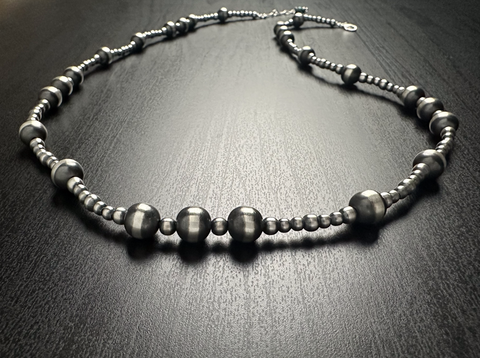 Handmade Sterling Silver Navajo Pearl Necklace made with 4, 5, and 10mm beads ~ Choose Length ~ Great Design!