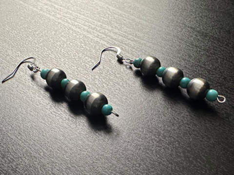 Handmade Sterling Silver Navajo Pearl & Turquoise Drop Earrings ~ Beautiful Style!