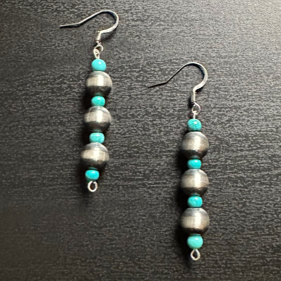 Handmade Sterling Silver Navajo Pearl & Turquoise Drop Earrings ~ Beautiful Style!