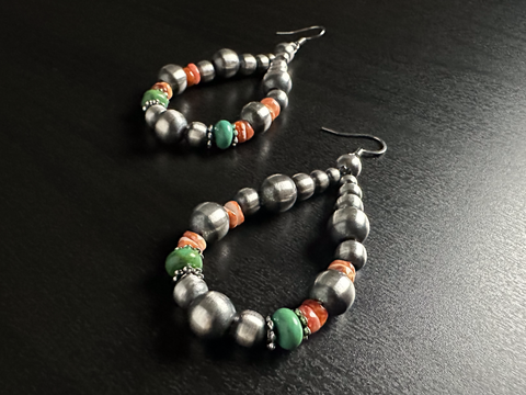 Handmade Sterling Silver Navajo Pearl Earrings ~ Colorful Southwestern Teardrop Style!