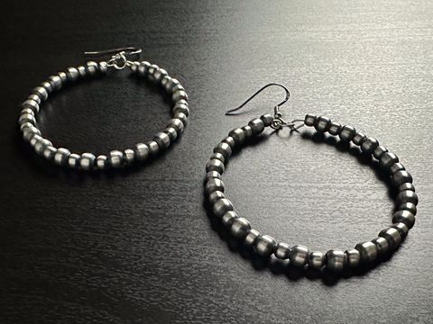 Handmade Sterling Silver Navajo Pearl Hoop Earrings ~ 4mm and 5mm ~ Gorgeous & Sexy!