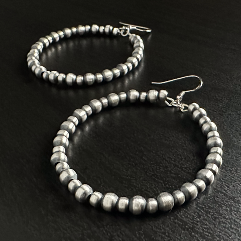 Handmade Sterling Silver Navajo Pearl Hoop Earrings ~ 4mm and 5mm ~ Gorgeous & Sexy!