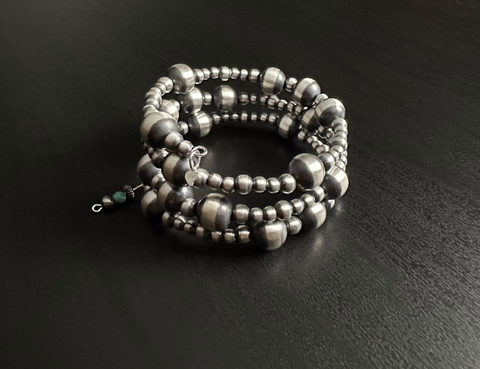 Handmade Sterling Silver Navajo Pearl Wrap Bracelet ~ 4, 5, and 10mm beads ~ Stunning Design!