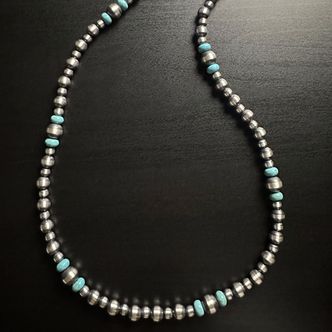 Handmade Sterling Silver Navajo Pearl & Turquoise Necklace ~ Choose Length ~ Made with 6, 8, and 10mm Pearls ~ Pretty Strand!