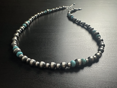 Handmade Sterling Silver Navajo Pearl & Turquoise Necklace ~ Choose Length ~ Made with 6, 8, and 10mm Pearls ~ Pretty Strand!