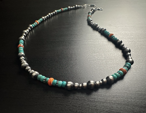 Handmade Sterling Silver Navajo Pearl Necklace ~ Choose Length ~ Colorful Southwestern Style!