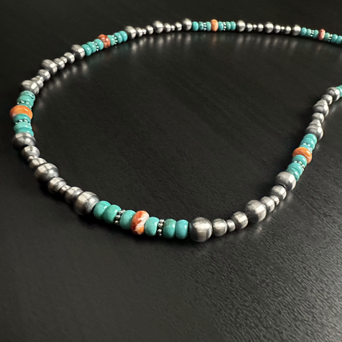 Handmade Sterling Silver Navajo Pearl Necklace ~ Choose Length ~ Colorful Southwestern Style!