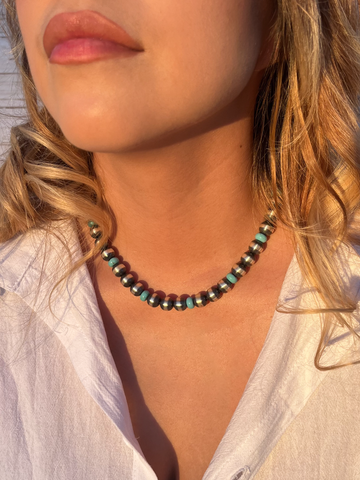 Handmade Sterling Silver Navajo Pearl & Turquoise Necklace ~ Choose Length ~ 10mm ~ Fun Style!