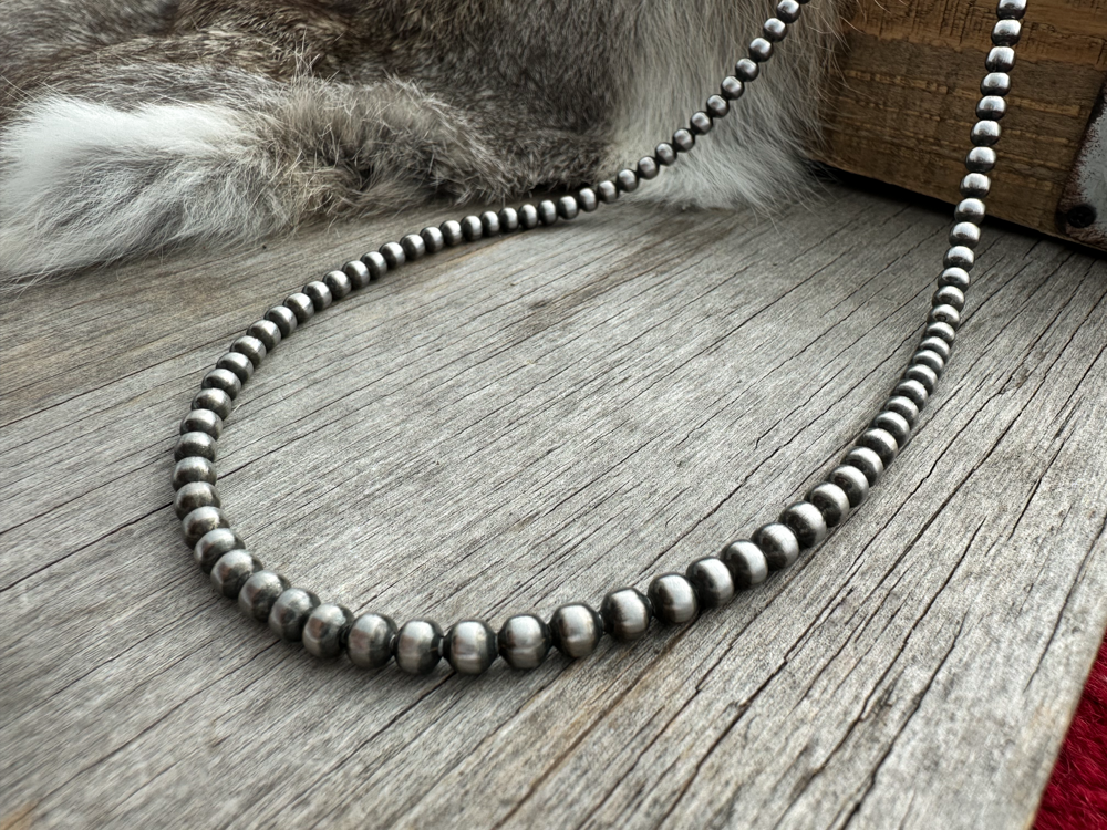 Antiqued Sterling Silver 6mm Bead Necklace 24