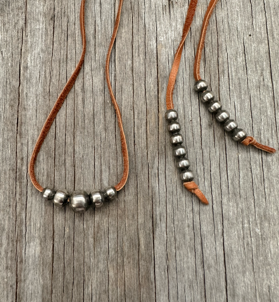 Navajo Style Pearl & Leather Choker ~ Adjustable Lariat ~ Soft High Quality  Brown Leather