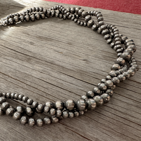 Navajo Pearl Handmade Necklace with 5, 6, and 8mm German Silver beads ~ 3-Strand ~ Choose Length!