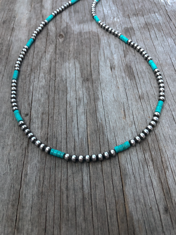 Handmade Navajo Pearl Necklace ~ Petite n Pretty ~ 4mm Beads and Blue Turquoise Heishi!
