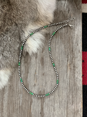 Handmade Navajo Pearl Necklace ~ Petite n Pretty ~ 4mm Beads and Green Turquoise Heishi!