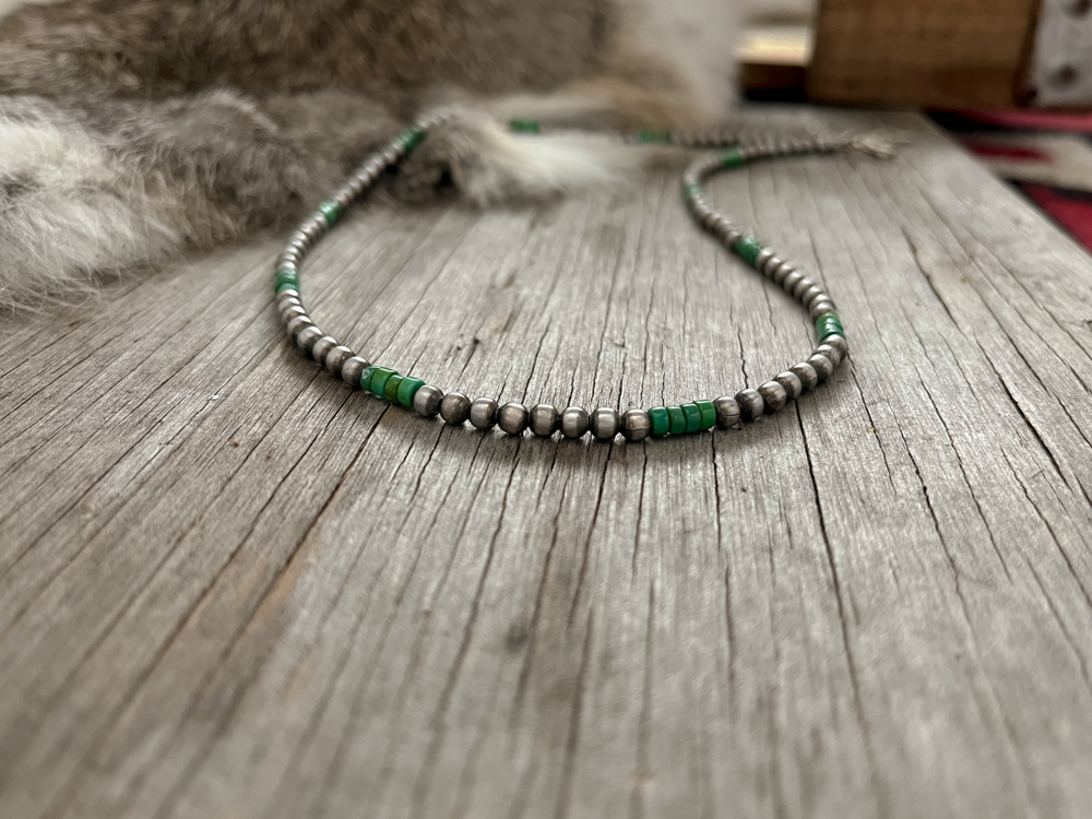 Handmade Navajo Pearl Necklace ~ Petite n Pretty ~ 4mm Beads and Green –  Navajo Pearls Ranch