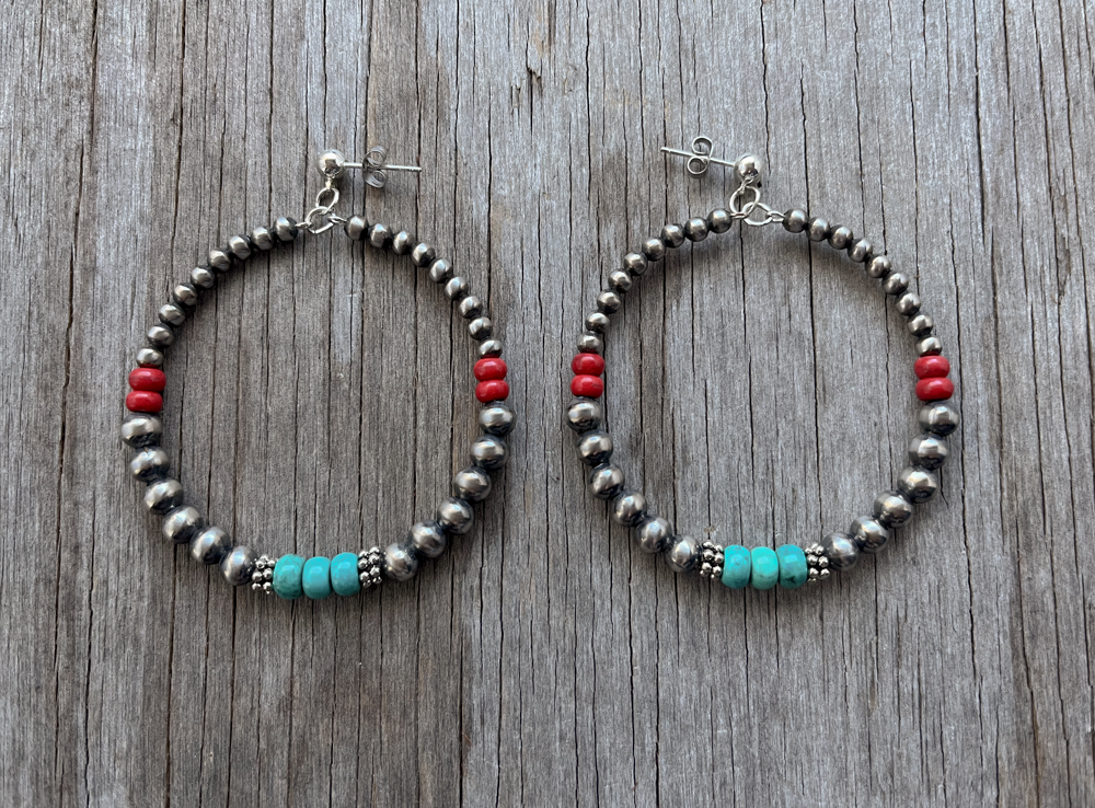 Navajo Style Pearl Earrings ~ Southwestern Classics!