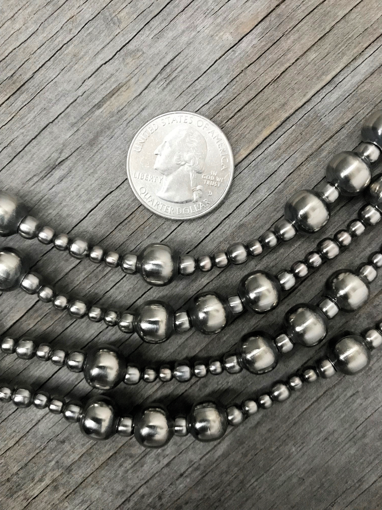 Classic All Silver Beaded Necklace - 8 mm. Round Beads 18 in.