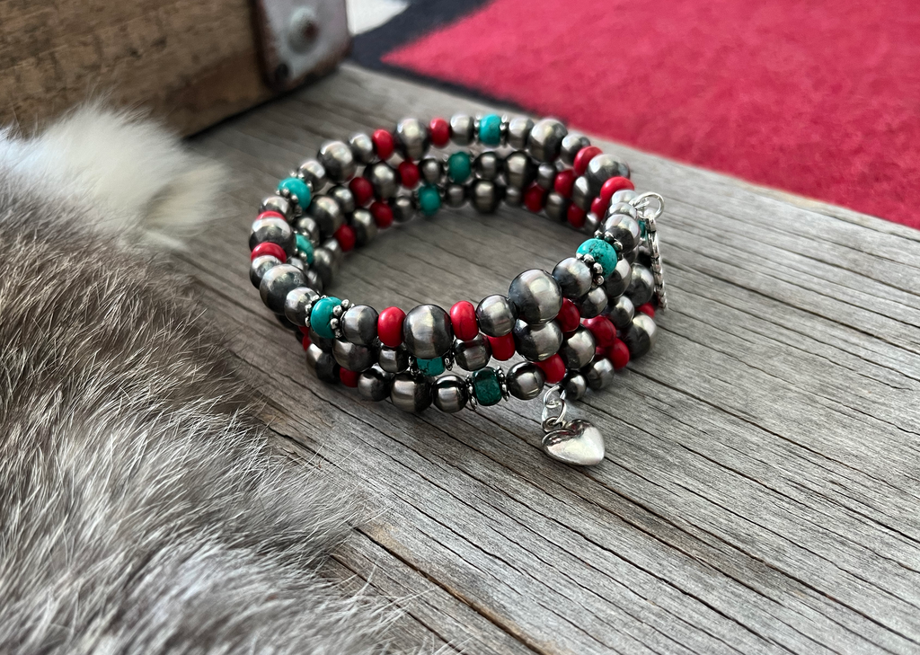 Handmade Navajo Pearl Bracelet with Turquoise, Coral Acai, and Charms! –  Navajo Pearls Ranch