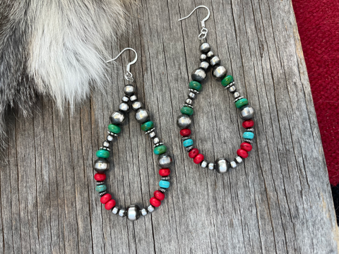 Teardrop Earrings ~ Navajo Style Pearls in a Desert Gypsy Design ~