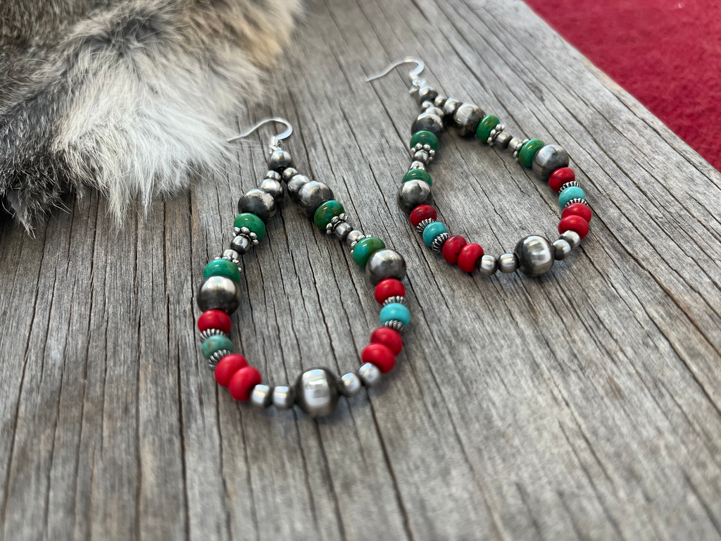 Teardrop Earrings ~ Navajo Style Pearls in a Desert Gypsy Design ~